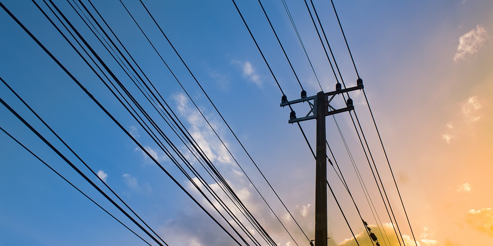 power lines at sunset